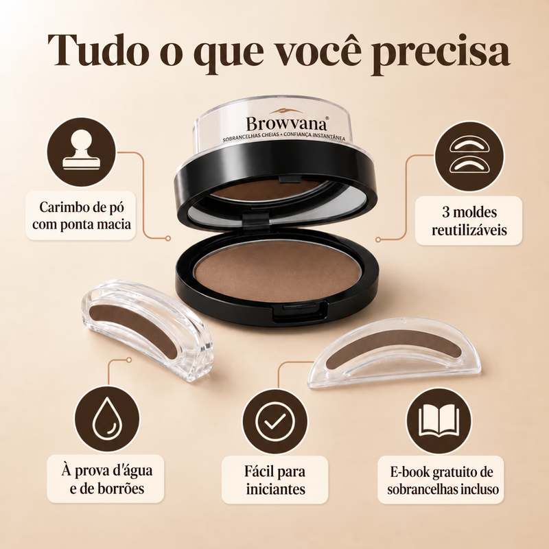 Kit Browvana para Sobrancelhas com Carimbo e 3 Moldes
